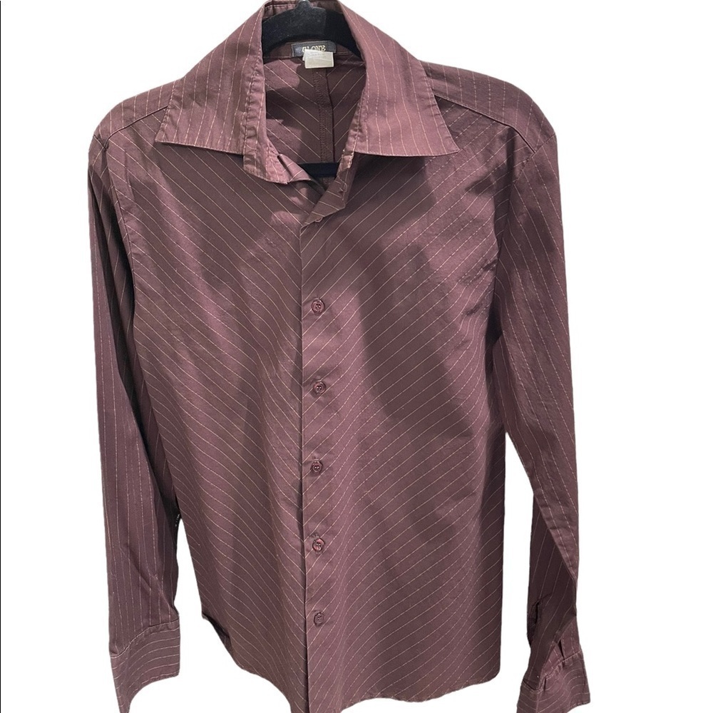 Clone  shirt, brown size medium, long sleeve button down Pin Stripes Business